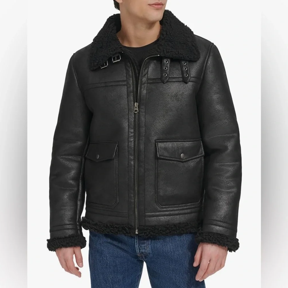Levi's Black faux Shearling aviator rancher jacket size M